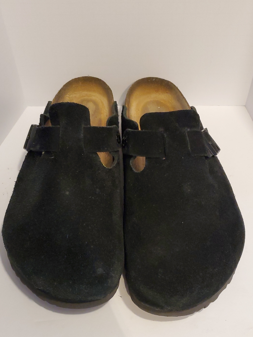Birkenstock Boston Suede Leather Mules Shoes Clogs In Black Size 12 - Picture 2 of 14